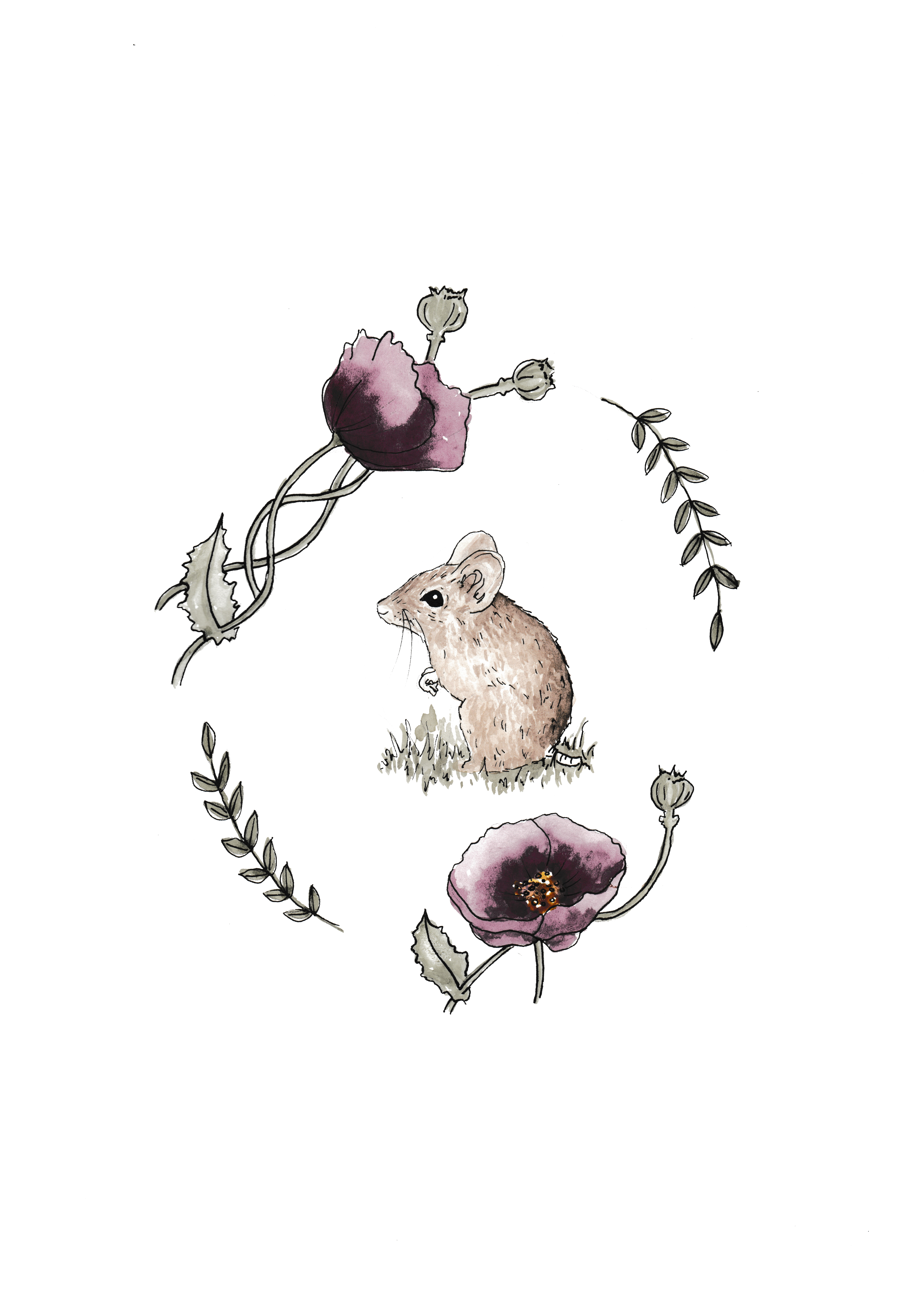Art Print Featuring A Field Mouse Within A Garland (4961x7016), Png Download