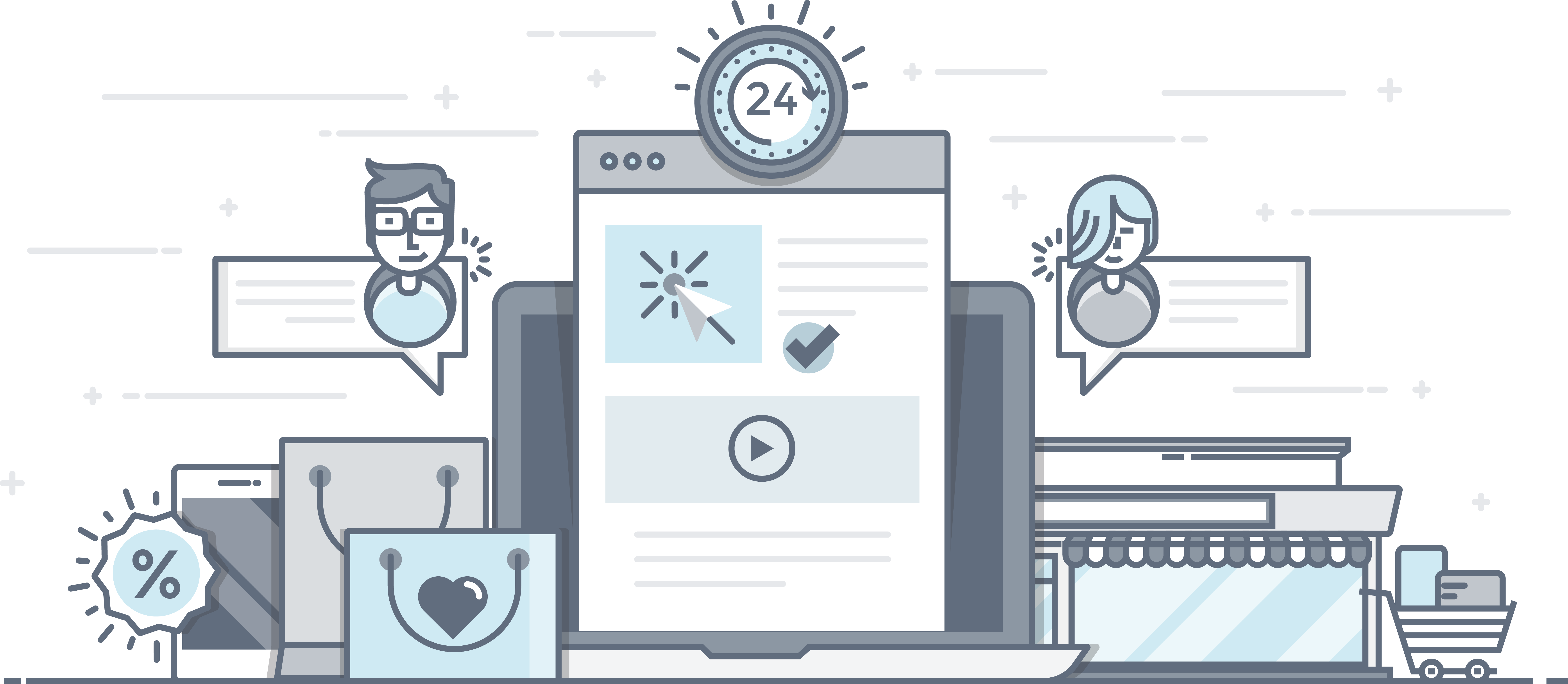 Flat Line Design Header E-commerce (7148x3120), Png Download