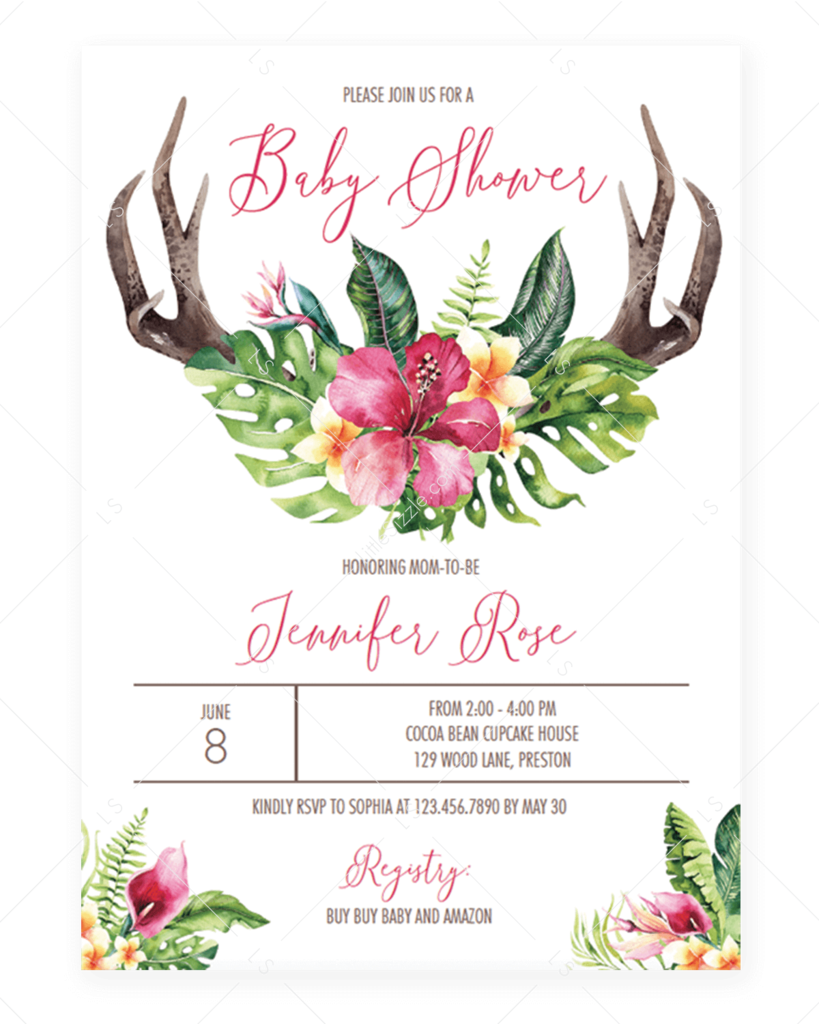 Bohemian Floral Baby Shower Invitation Template By (819x1024), Png Download