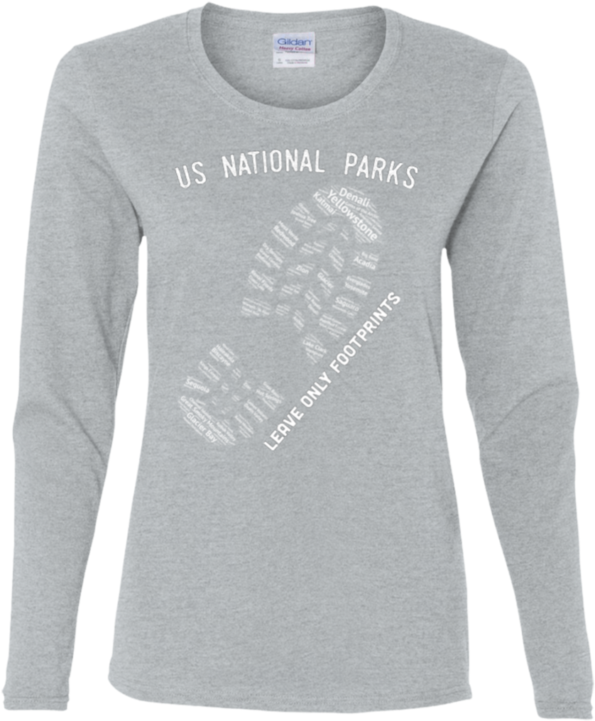 Women's National Park Boot Print Long Sleeve T-shirt (1024x1024), Png Download