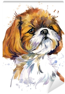 Funny Puppy Watercolor Illustration Wall Mural • Pixers® - Dog. Happy New Year Unisex T-shirt (400x400), Png Download