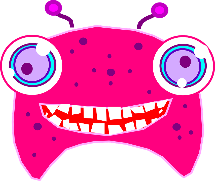 Monster, Face, Scary, Creature, Teeth - Pink Alien Clipart (403x340), Png Download