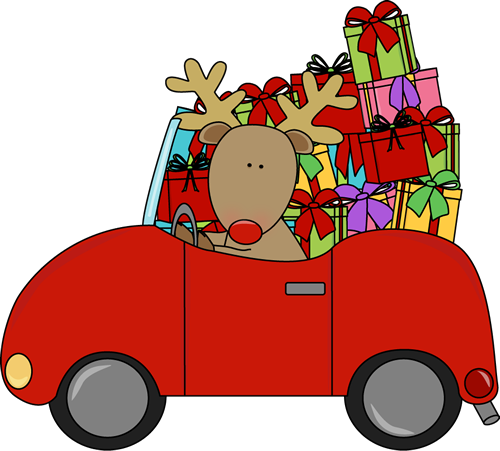 Reindeer Driving A Car Filled With Gifts - Christmas Car Clipart (500x451), Png Download