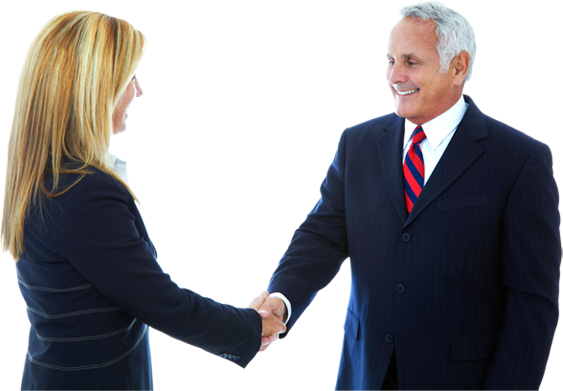 Business Woman And Man Shaking Hands - Ending Interview (563x391), Png Download