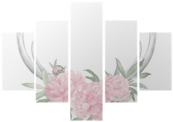 Watercolor Deer Antlers And Flowers Pentaptych • Pixers® - Veil (400x400), Png Download