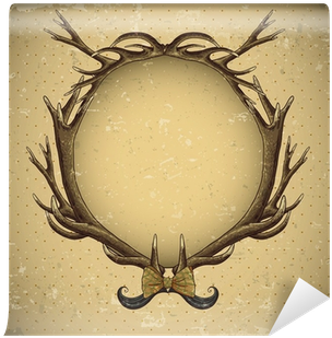 Vintage Roses Vector Card With Deer Antlers Wall Mural - Antler (400x400), Png Download