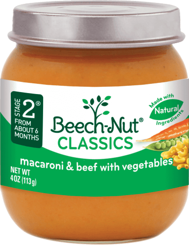 Classics Macaroni & Beef With Vegetables Jar - Beech-nut Classics Stage 2 Chiquita Banana (386x500), Png Download