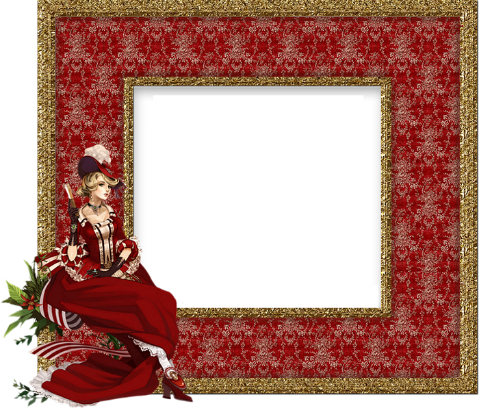 Red Transparent Png Frame With Lady Scrapbooking Frame - Kırmızı Kalplı Çerçeveler Png (700x596), Png Download