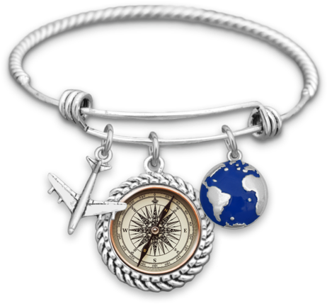 Compass Airplane Globe Charm Bracelet - Nice School Bus Bracelet (480x480), Png Download