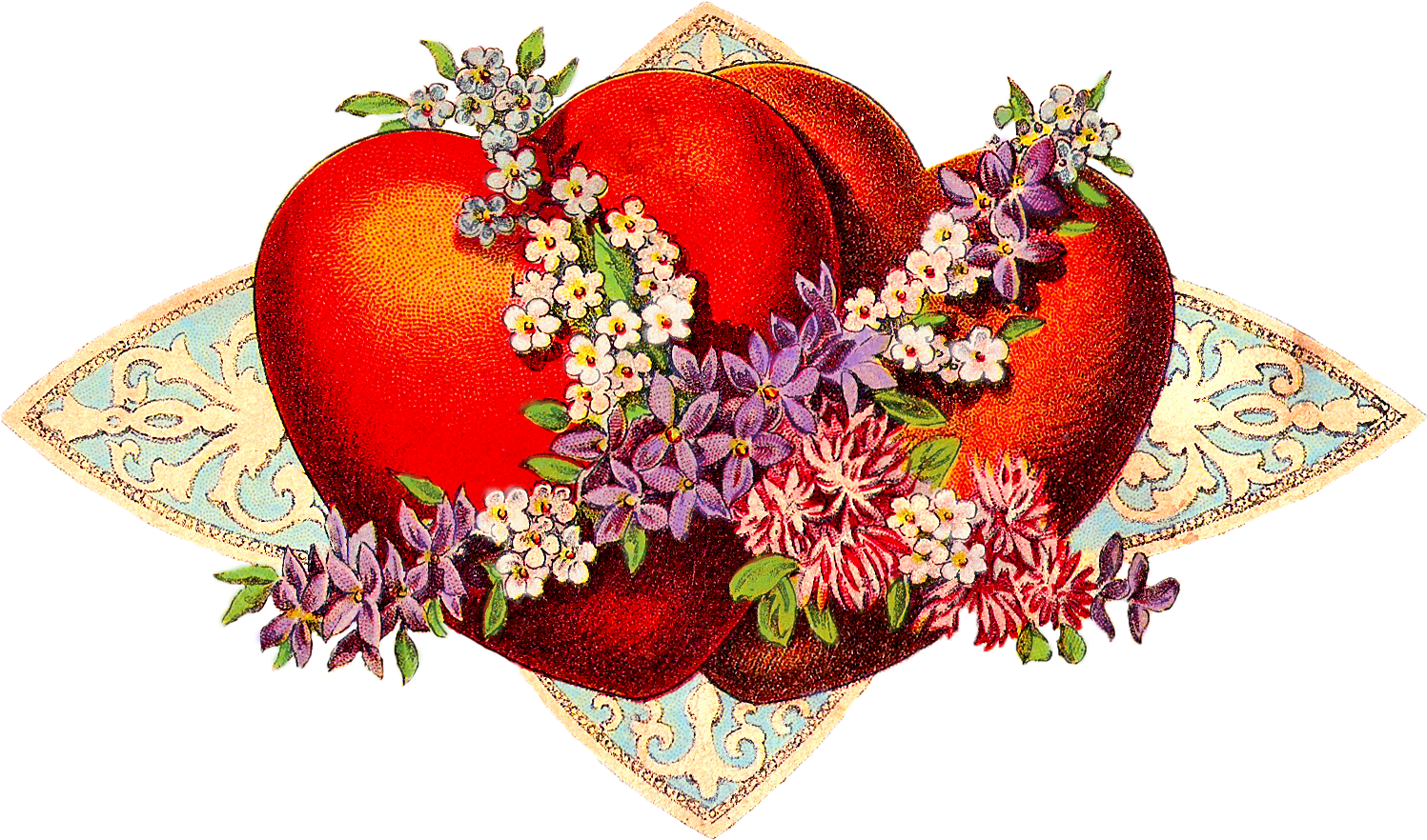 Hearts Flowers Gold Filgree Image - Happy Valentines Day Vintage Old School Large Mug (1531x912), Png Download