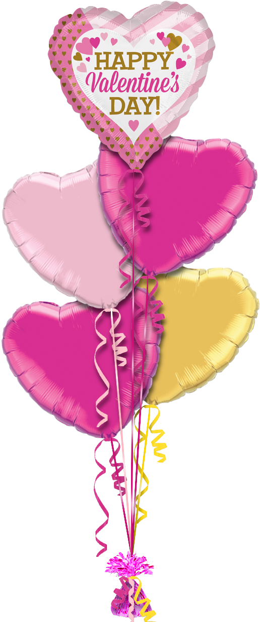 Happy Valentines Pink And Gold Hearts Valentines Balloon - 18 Inch Red/red Heart Foil - Flat (665x1253), Png Download