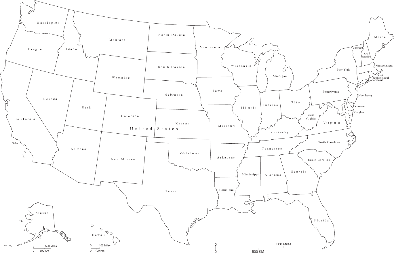 Fill In As We Spot License Plates - Us Map Outline With State Abbreviations (1369x882), Png Download