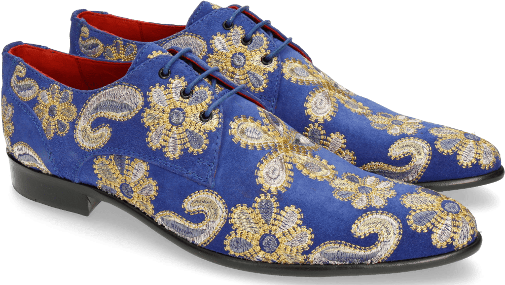 Derby Shoes Toni 1 Suede Electric Blue Embrodery Paisley (1024x1024), Png Download