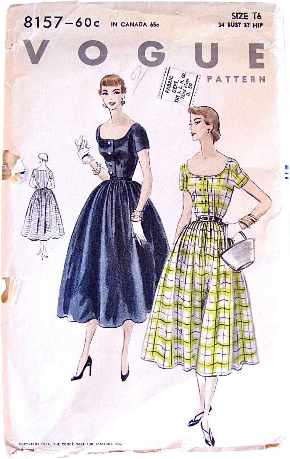 Misses One-piece Dress Pattern, Vogue 8157, Vintage (1550x1550), Png Download