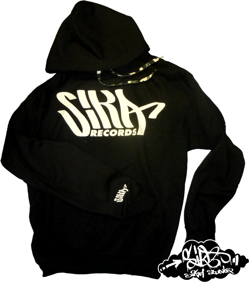 Image Of Sika Records Black Hooded Sweater With White (1000x1000), Png Download