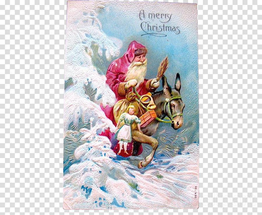 Santa ~ A Merry Christmas Riding Donkey / Toys Tote (900x740), Png Download
