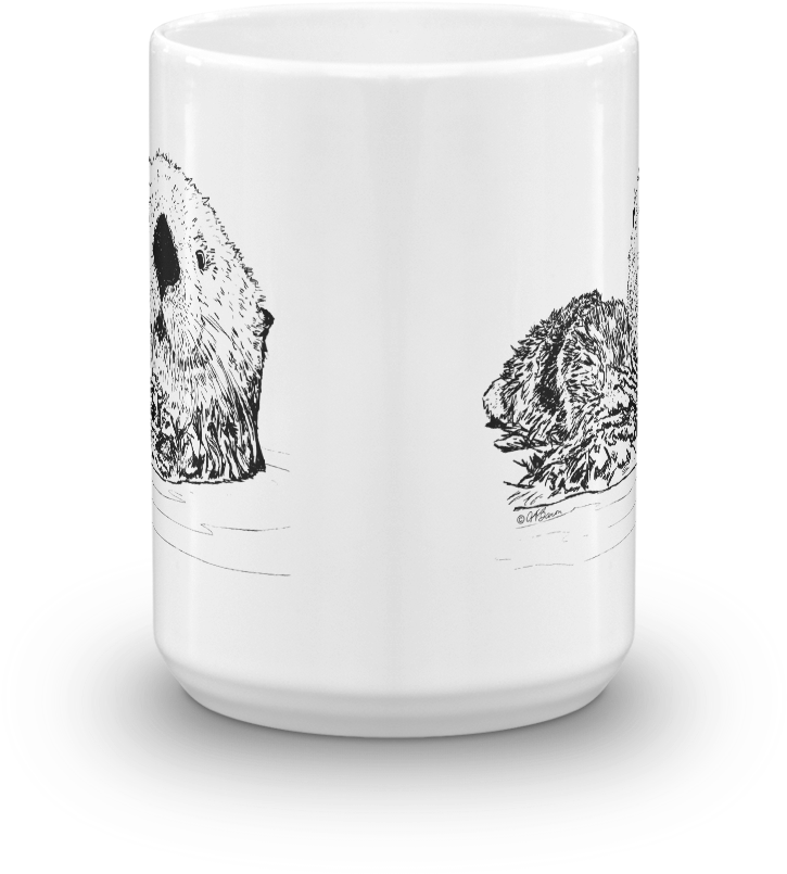 Pen & Ink Sea Otter Head Mug (1000x1000), Png Download