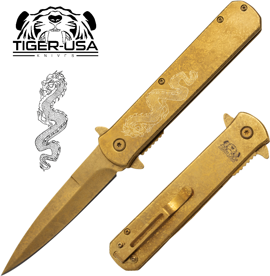 Tiger Usa®metallic Dragon Folding Knife W/clip (1000x1000), Png Download