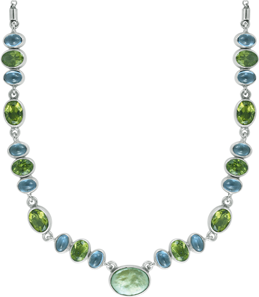 Green Pearl, Peridot & Blue Topaz Sterling Silver Necklace (600x600), Png Download