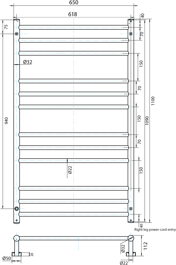 Posh Solus Heated Towel Rail Polished Stainless Steel (1200x900), Png Download