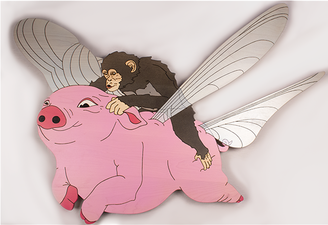 The Client Wanted A Monkey On A Flying Pig (640x640), Png Download