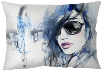 Woman In Coat - Stretched Canvas Print: Blue Mode Fashion Illustration, (400x400), Png Download