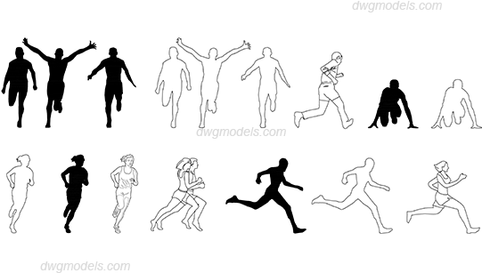 People Running Dwg, Cad Blocks, Free Download - Running People Cad Block (540x380), Png Download