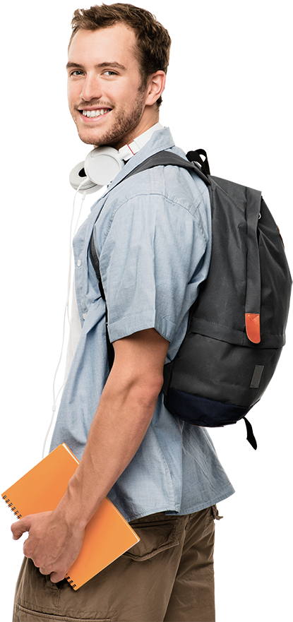 Guy With Bookbag - Guy With Book Bag (601x900), Png Download