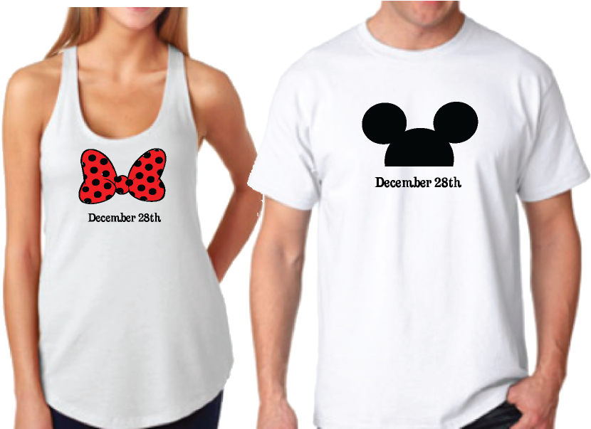 Mickey Mouse Head His Hers Minnie Mouse Bow Mickey - Disney Christmas Couple Shirts (1013x697), Png Download