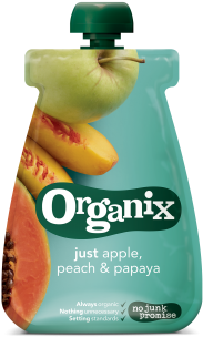 Just Apple, Peach & Papaya - Organix Pouch (500x396), Png Download