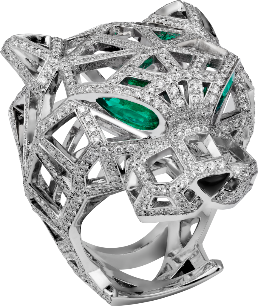 Panthère De Cartier Ringwhite Gold, Emeralds, Onyx, (865x1024), Png Download