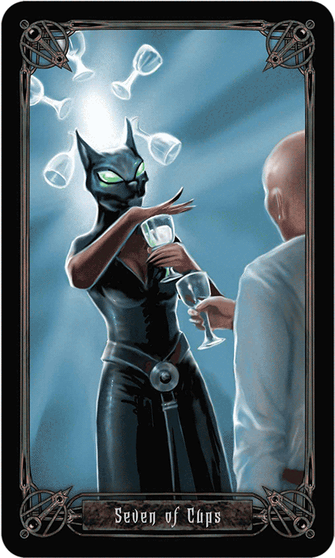 Main Menu Queen Of Wands Seven Of Cups (600x800), Png Download