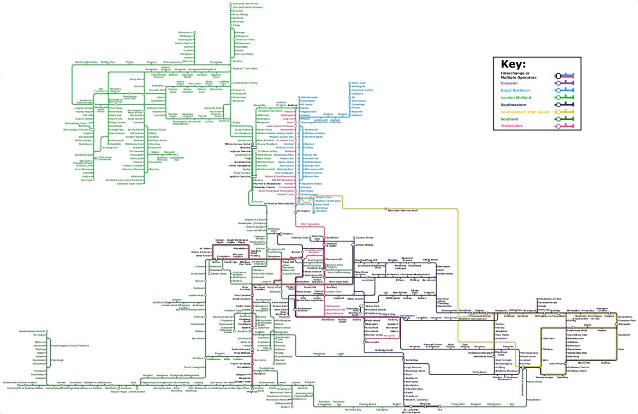 A Map Of Routes Managed By Govia In The United Kingdom (1280x832), Png Download