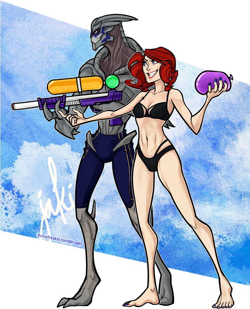 When Garrus And Femshep “retire Somewhere Tropical”, (800x1021), Png Download