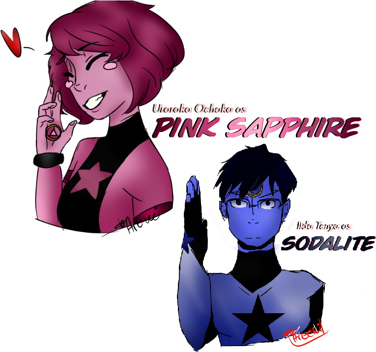 Uraraka Ochako As Pink Sapphire Iida Tenya As Sodalite (850x800), Png Download
