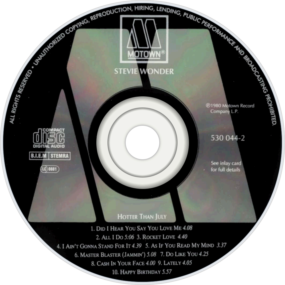 Stevie Wonder Hotter Than July Cd Disc Image (1000x1000), Png Download