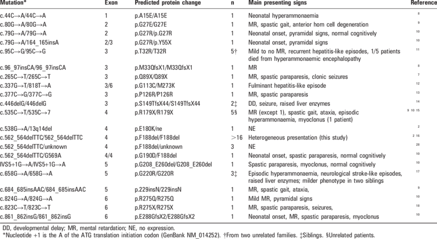Spectrum Of Reported Slc25a15 Mutations In Hhh Syndrome (850x466), Png Download