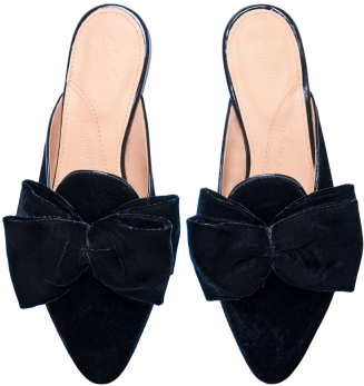 Antoine Black Velvet Slides With Bow Flat Shoes Png - Flatshoes Png (400x480), Png Download