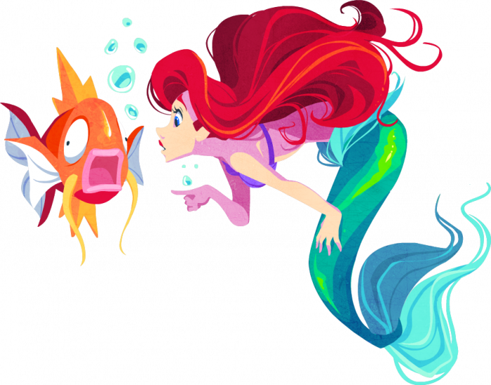 Ariel And Magikarp - Disney Pokemon (700x550), Png Download