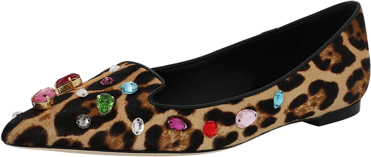 Dolce & Gabbana Leopard Print Jeweled Skimmer - Ballet Flat (960x960), Png Download
