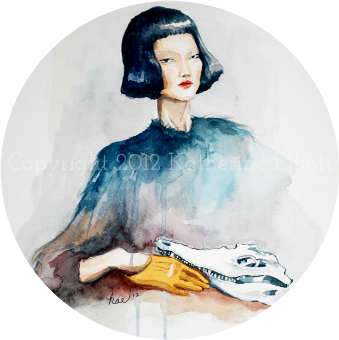 Girl With Crocodile Skull / Watercolor / 12 X 12" - Apple Ipad Family (720x720), Png Download