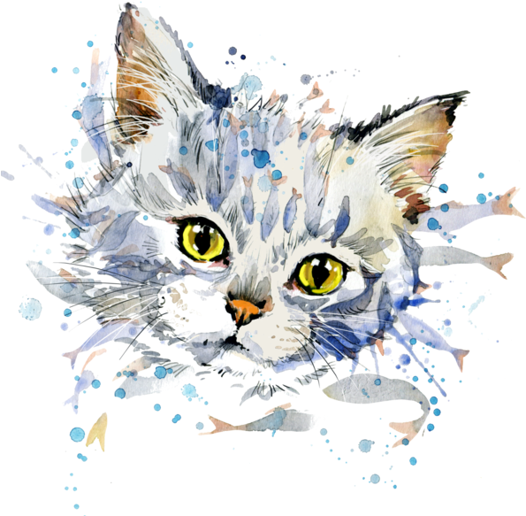 This Beautiful Painted Picture Of A Cat With Little - Design Art 'cute Kitten With Blue Stars' Oil Painting (600x600), Png Download