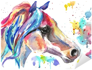Color Watercolor Illustration - Stickers Cheval En Couleur (400x400), Png Download