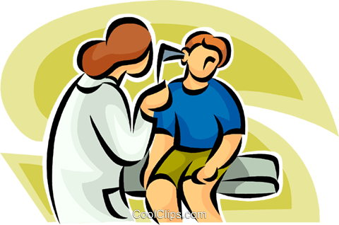 Doctor Giving A Little Boy An Ear Exam Royalty Free - Ear Check Up Clipart (480x318), Png Download