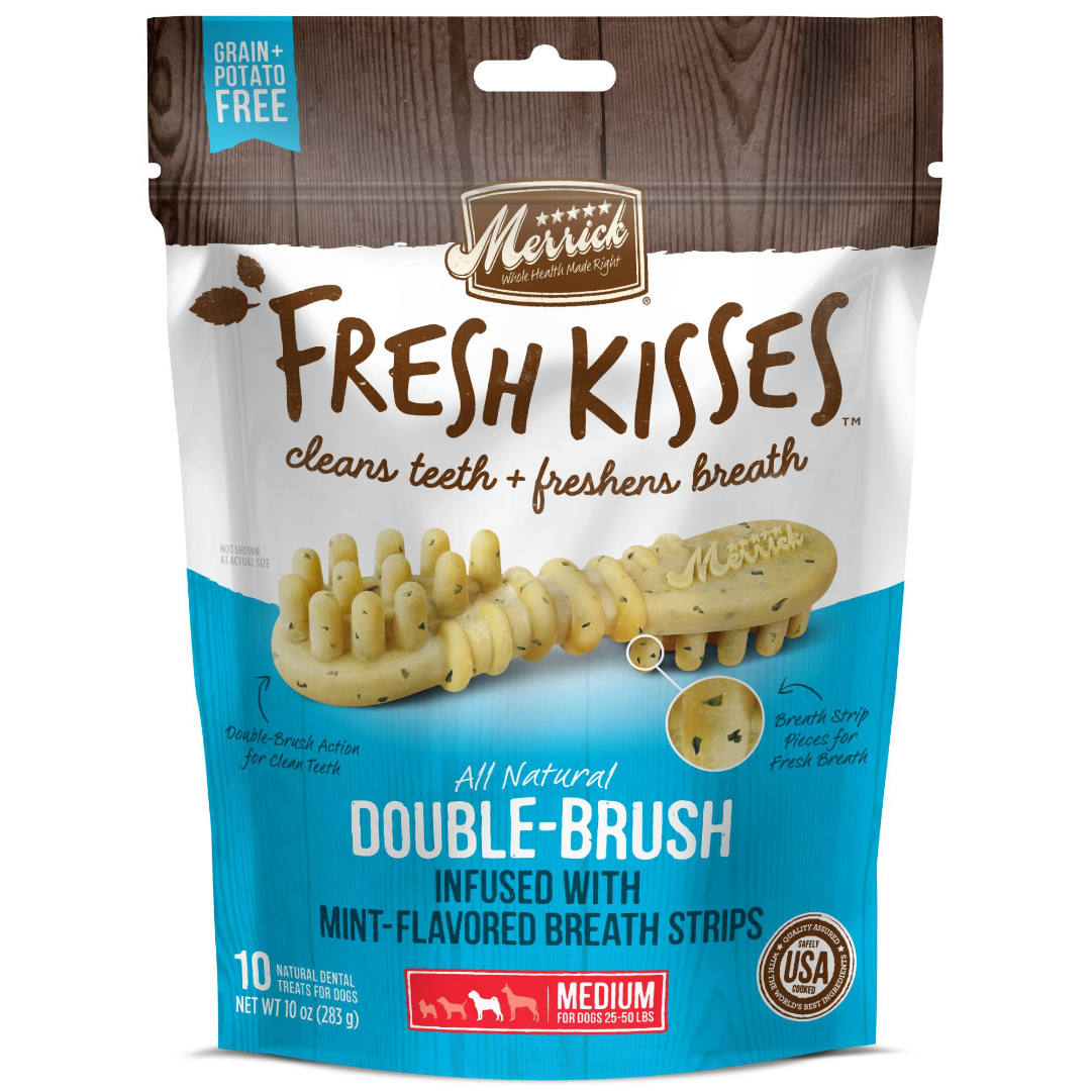 Merrick Fresh Kisses Mint Breath Strips Medium Brush - Merrick Fresh Kisses Double Brush Dental Treats Large (1920x1080), Png Download