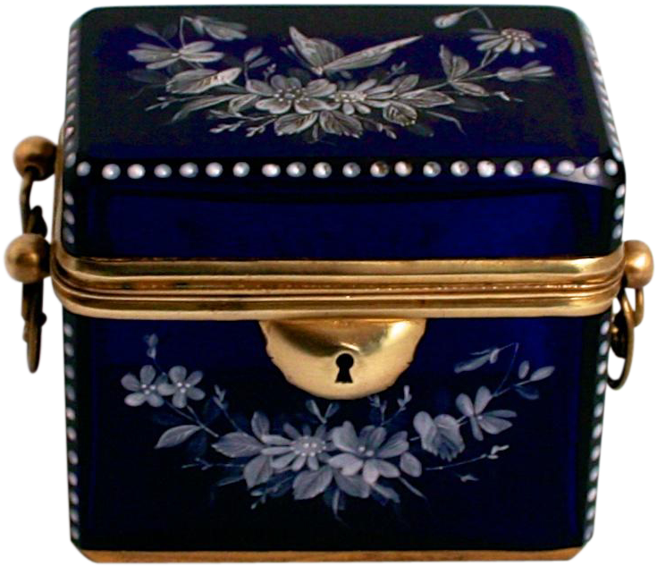 1840 Moser Bohemian Cobalt Blue Enamel Glass Casket (734x734), Png Download