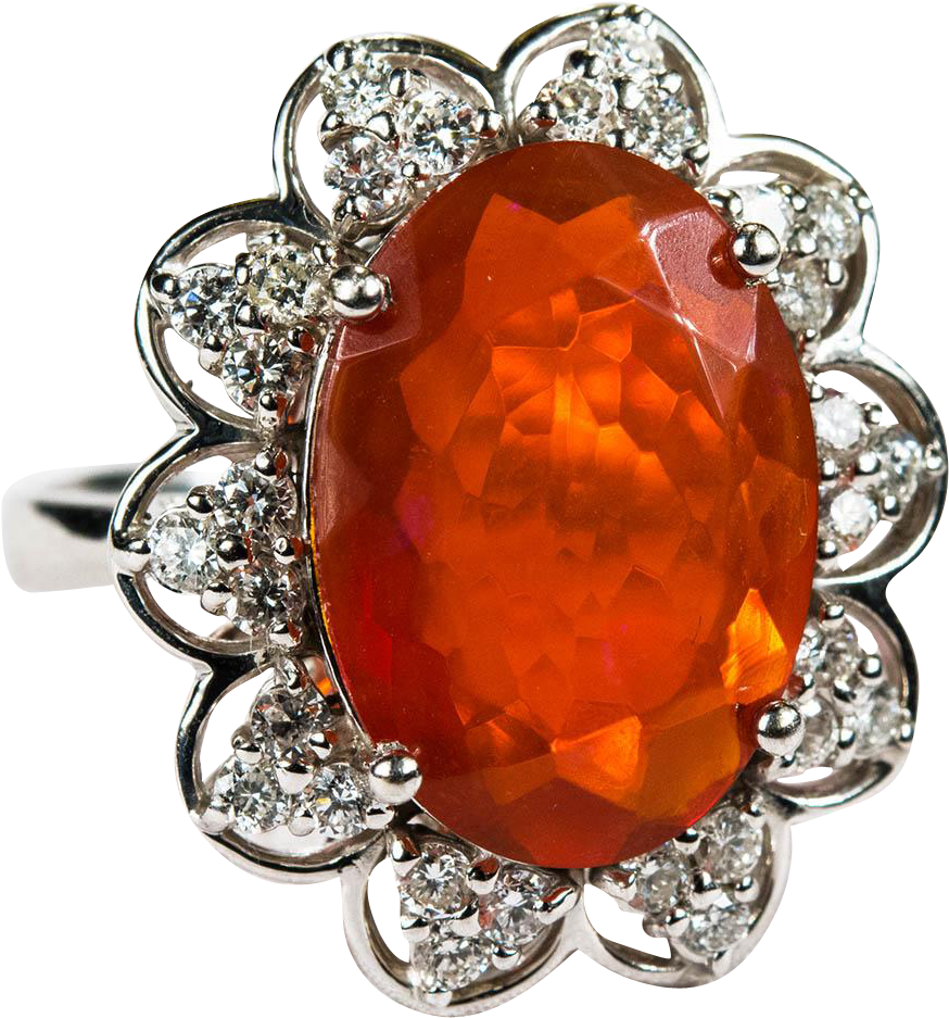 Natural Fire Opal Diamond Ring 14k Gold Orange Opal (936x936), Png Download