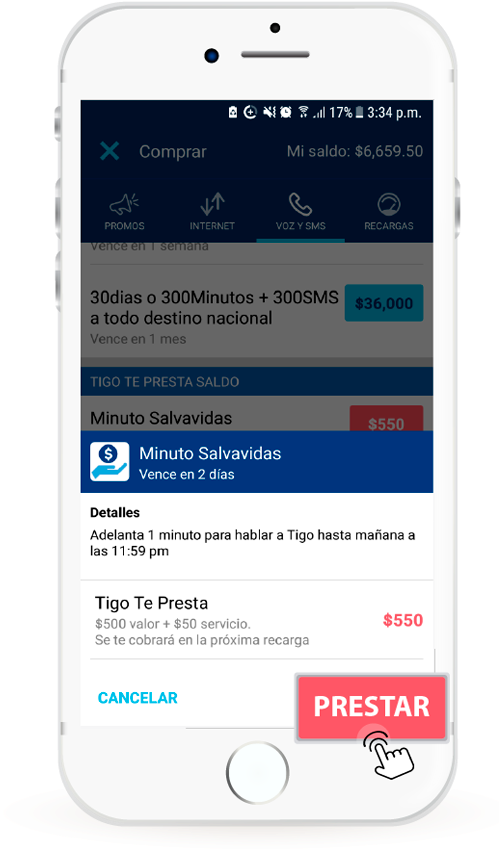 Compra Paquetes Minutos Salvavidas Tigo Prestar (498x894), Png Download