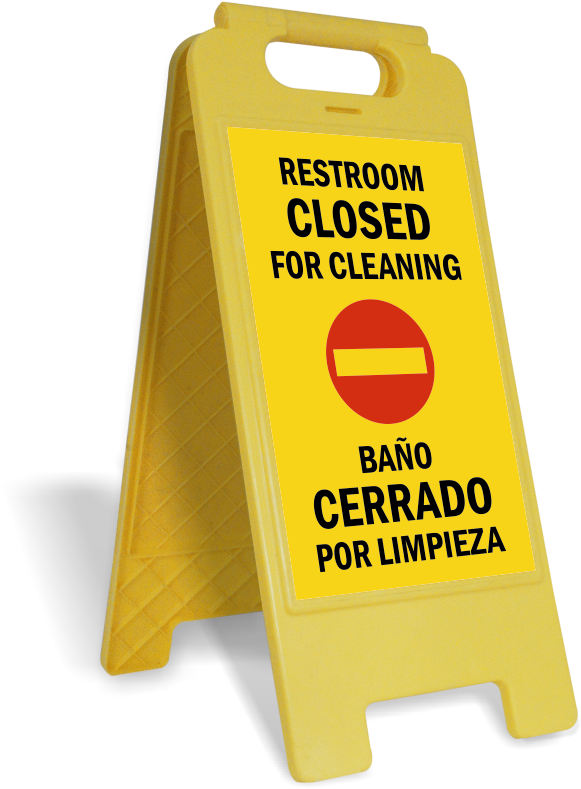 Bilingual Restroom Closed For Cleaning Free-standing (800x800), Png Download