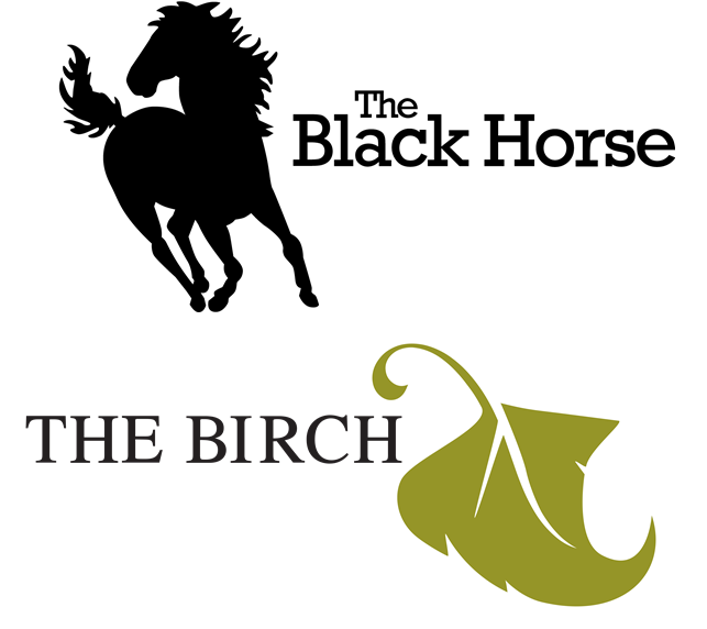 Black Horse And Birch (643x572), Png Download